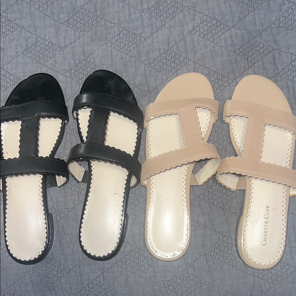 Charter Club Women's Black and Cream Sandals